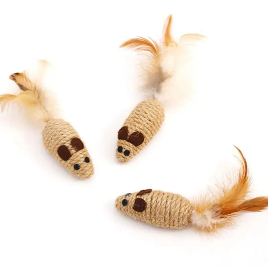 Jouet Interactif pour Chat – Souris en Peluche avec Plumes