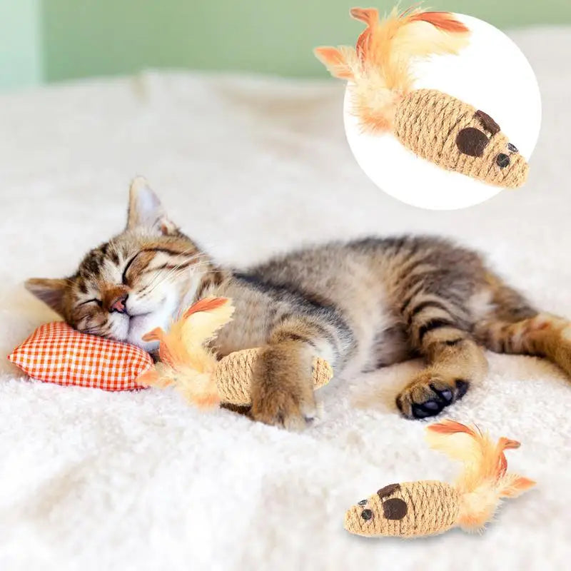 Jouet Interactif pour Chat – Souris en Peluche avec Plumes