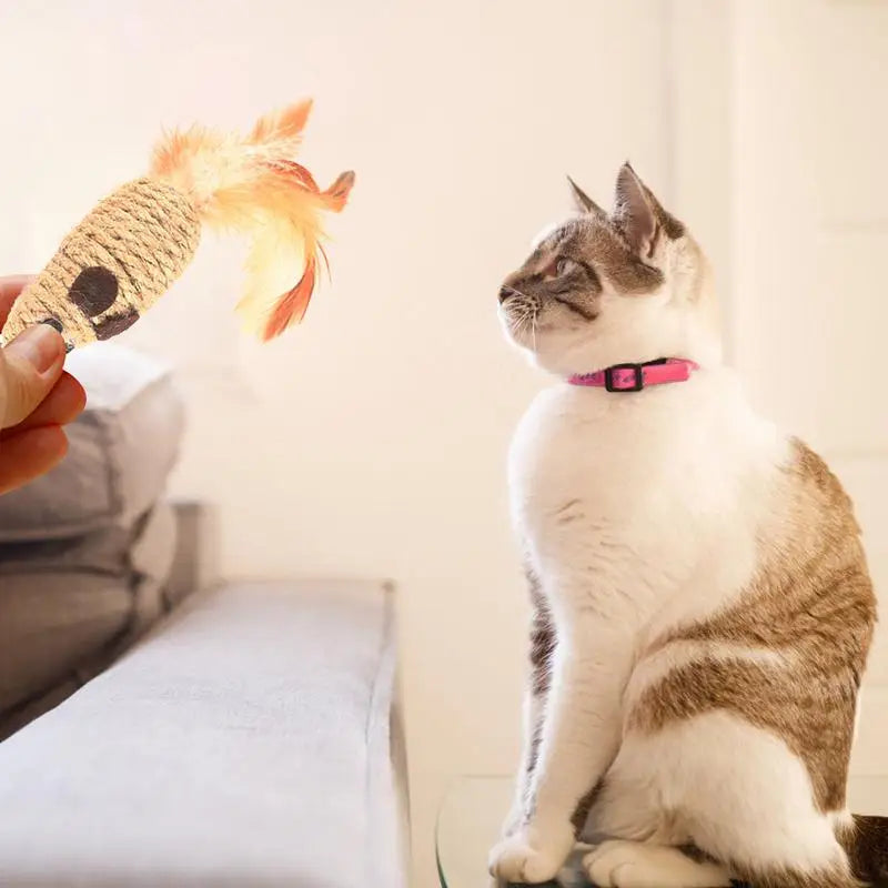 Jouet Interactif pour Chat – Souris en Peluche avec Plumes